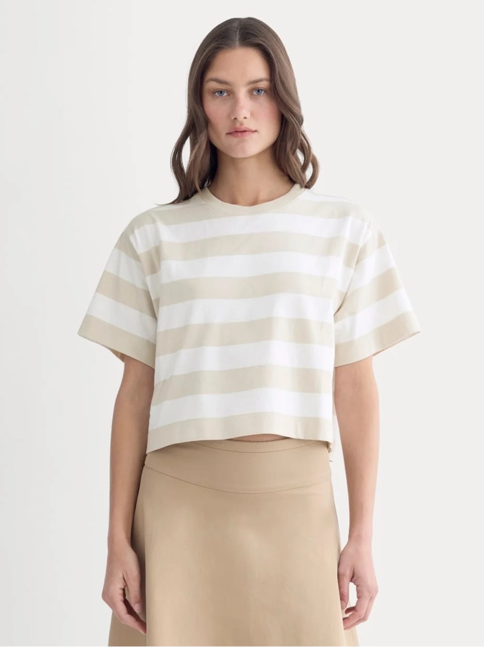 Everlane The Premium Weight Cropped Tee Peyote Bone L NWOT 100% Organic Cotton
